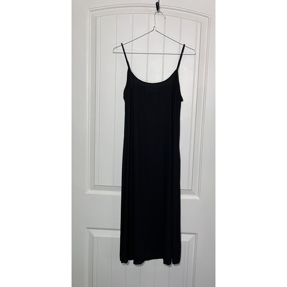 THE GREAT. Black Bemberg Cupro Midi Slip Dress Size 1 Spaghetti Strap Minimalist
